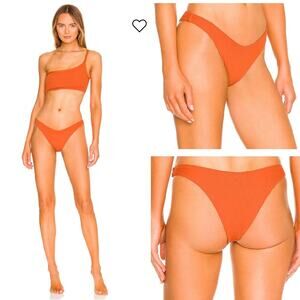 L*SPACE Cabana Bitsy Bikini Bottom Amber Burnt Orange Ribbed Stretch Medium NEW